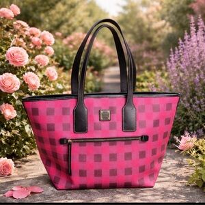 Dooney & Bourke Pink Gingham Buffalo Check Coated Cotton Tote Bag Shoulder Bag